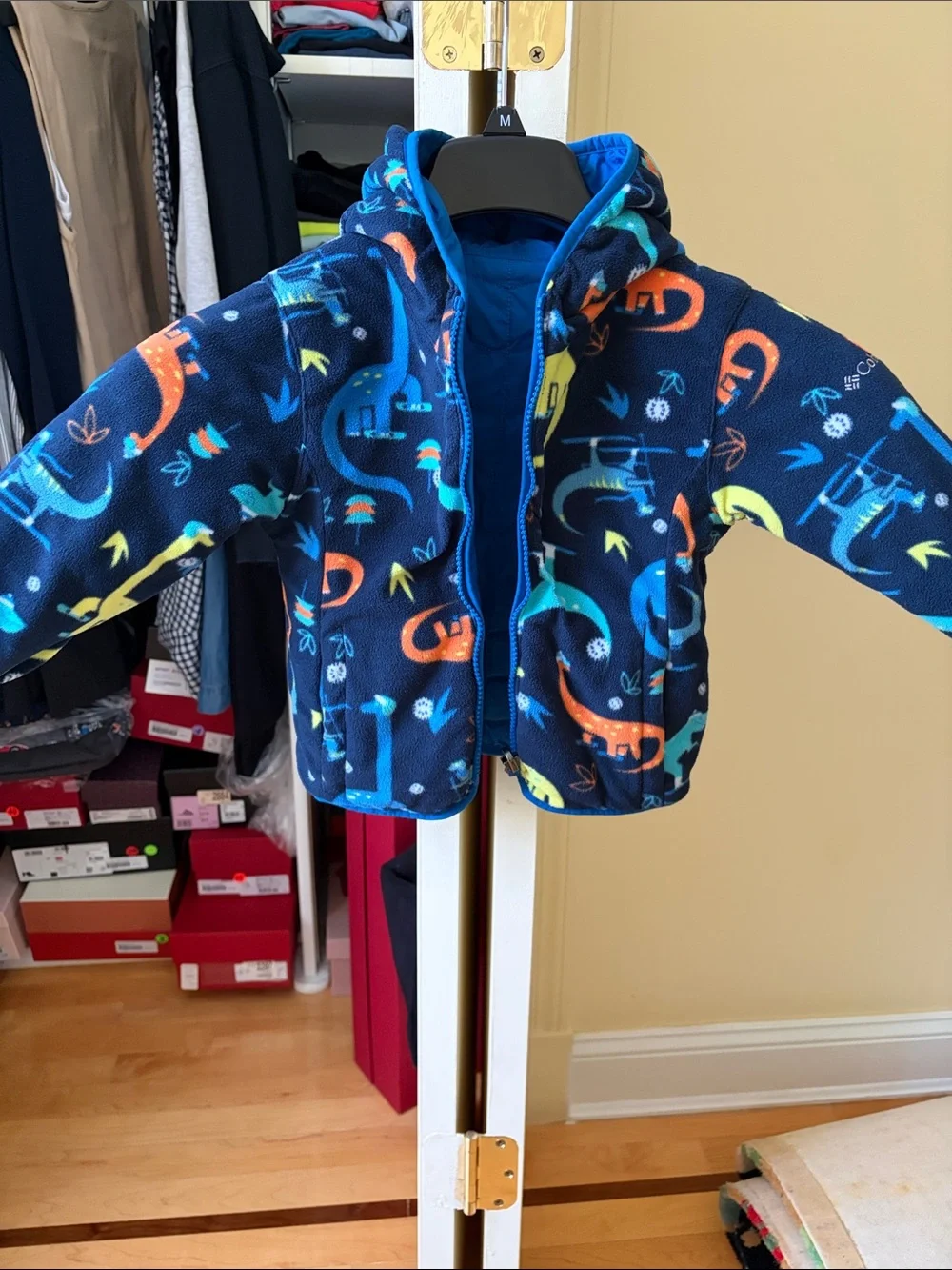 Columbia Bright Blue Kids Hooded Puffer with Printed Lining REVERSIBLE SIZE 3